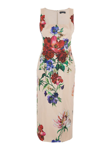 Dolce & Gabbana Women Multicolor Sleeveless Dress With Square Neck And All-Over Floral Print In Viscose Stretch Woman