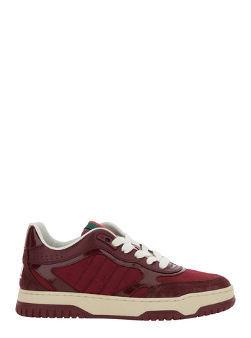 Gucci Women 'Re-Web' Red Low Top Sneakers With Web Tongue And Logo Patch On The Rear In Gg Canvas Woman