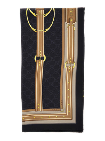 Gucci Women Multicolorscarf With Bracket, Clamp And Gg All-Over In Silk Woman