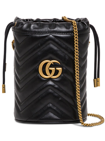 Gucci Women Crossbody Black Leather Bucket Bag With Logo