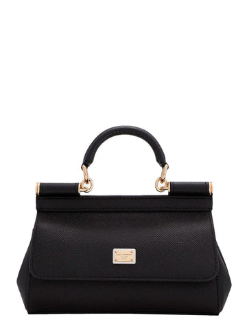 Dolce & Gabbana Women 'Sicily' Black Handbag With Adjustable And Removable Shoulder Strap And Logo Plaque On The Front In Grained Leather Woman