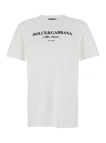 Dolce & Gabbana Men White Crewneck T-Shirt With Logo Lettering Print On The Front In Cotton Man