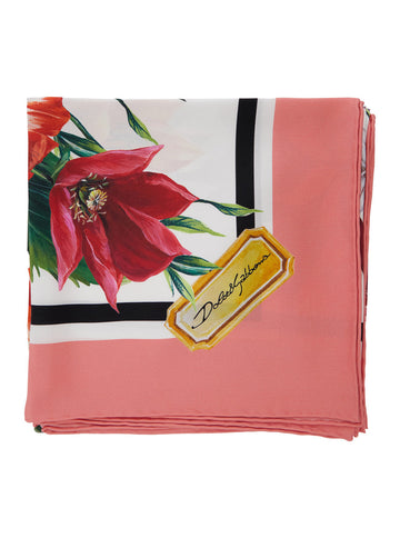 Dolce & Gabbana Women Multicolor Square Scarf With All-Over Floral Print In Silk Woman