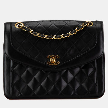 Black Lambskin Leather CC Quilted Flap Bag