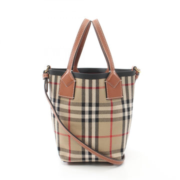 Burberry Mini London Vintage Check Canvas Leather 2way Tote Bag