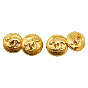 Chanel Vintage Coco Mark Round Double Cufflinks Gold Plated