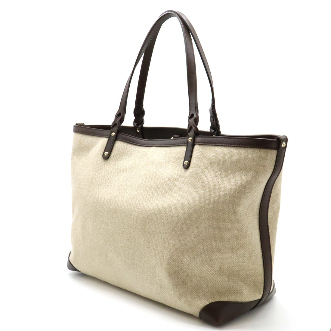 Gucci Linen/Leather GUCCI CRAFT Tote Bag 247207 in Very Good Condition