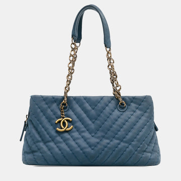 Small Chevron Surpique Iridescent Calfskin Tote Bag