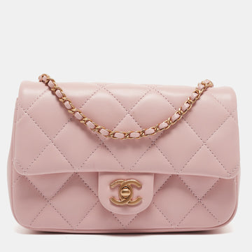 Pink Quilted Leather New Mini Heart Charm Classic Flap Bag