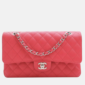 Red Caviar Leather Medium Classic Double Flap Shoulder Bags