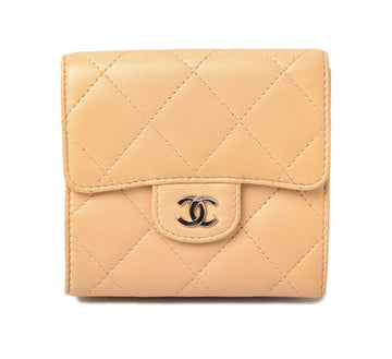Chanel Lambskin Trifold Wallet A82288 Beige/Silver