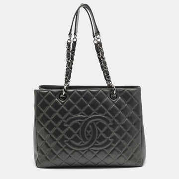 Dark Grey Quilted Caviar Leather GST Tote