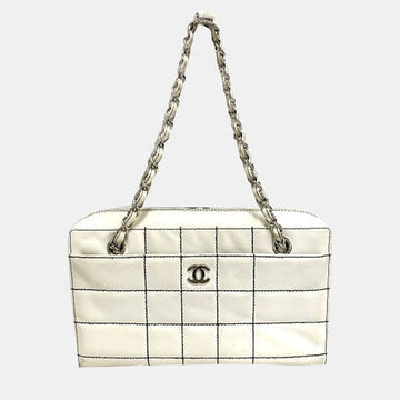 White Quilted Lambskin Medium Chocolate Bar CC Camera Bag