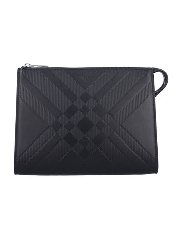 BURBERRY Embossed Check Mini Leather Pouch Handbag