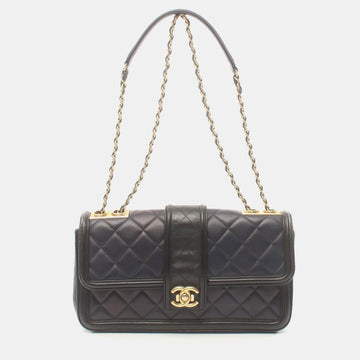 Black Quilted Leather Medium Elegant CC Flap Bag