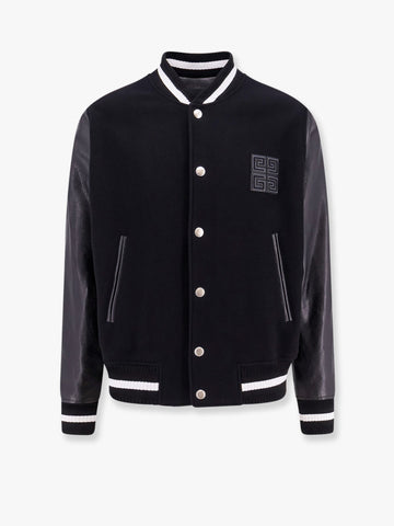 Givenchy Men Varsity Wool Blend Bomber With Leather Sleeves