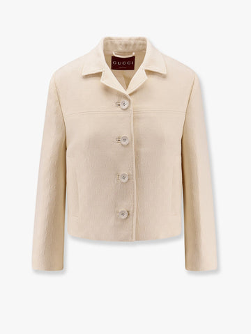 Gucci Women Wool And Silk Blazer With All-Over Gg Motif
