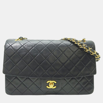 Black Lambskin Leather Medium Classic Double Flap Shoulder Bag