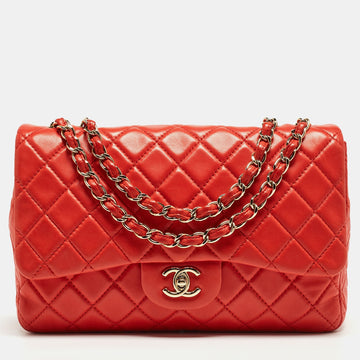 Red Quilted Lambskin Leather Jumbo Classic Single Flap Bag