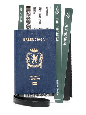 Balenciaga Men Semi Matte Leather Passport Phone Holder