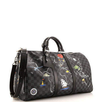 Louis Vuitton Keepall Bandouliere Bag Limited Edition Renaissance Map Damier Graphite 50