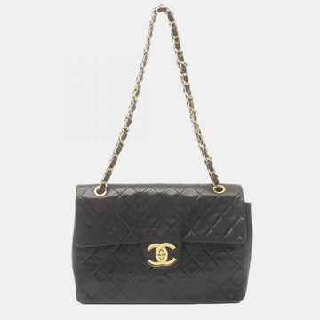 Black Leather Quilted Lambskin Maxi Vintage Classic Single Flap Bag