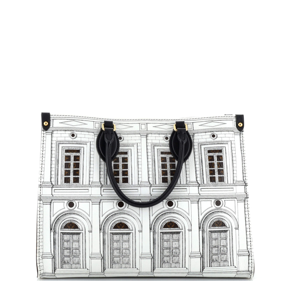Louis Vuitton OnTheGo Tote Limited Edition Fornasetti Architettura Print Leather and Monogram Canvas MM