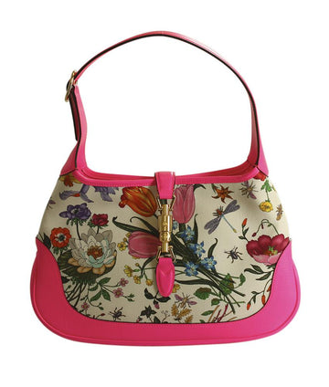 G*G Medium Floral Jackie Multi-Color & Pink  Leather Hobo Bag