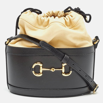Black/Cream Leather Horsebit 1955 Bucket Bag