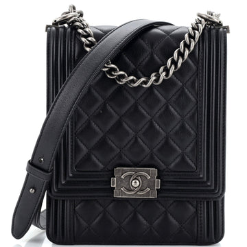 CHANEL North South Boy Flap Bag Quilted Caviar Large