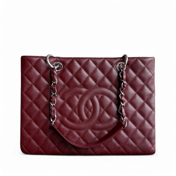 Chanel GST Grand Shopping Tote - Burgundy Caviar Quilted Silver Hardware Series 18