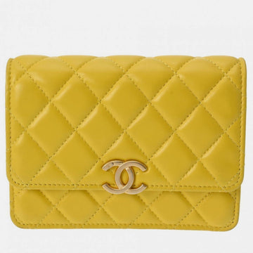 Yellow Lambskin Matelasse Classic Chain Wallet Shoulder Bag