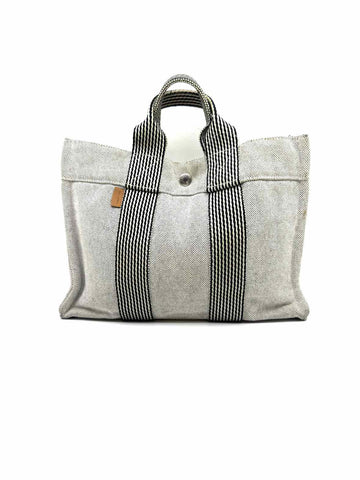 HERMES Fourre Tout Holdall MM Tote Bag Grey Canvas Handbag