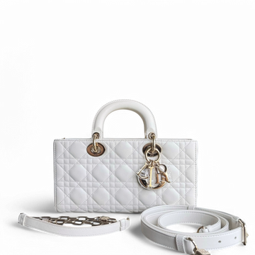 Dior D-joy Medium - Cannage Lambskin White Gold Hardware