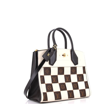Louis Vuitton City Steamer Handbag Damier Tressage Monogram Canvas and Leather MM