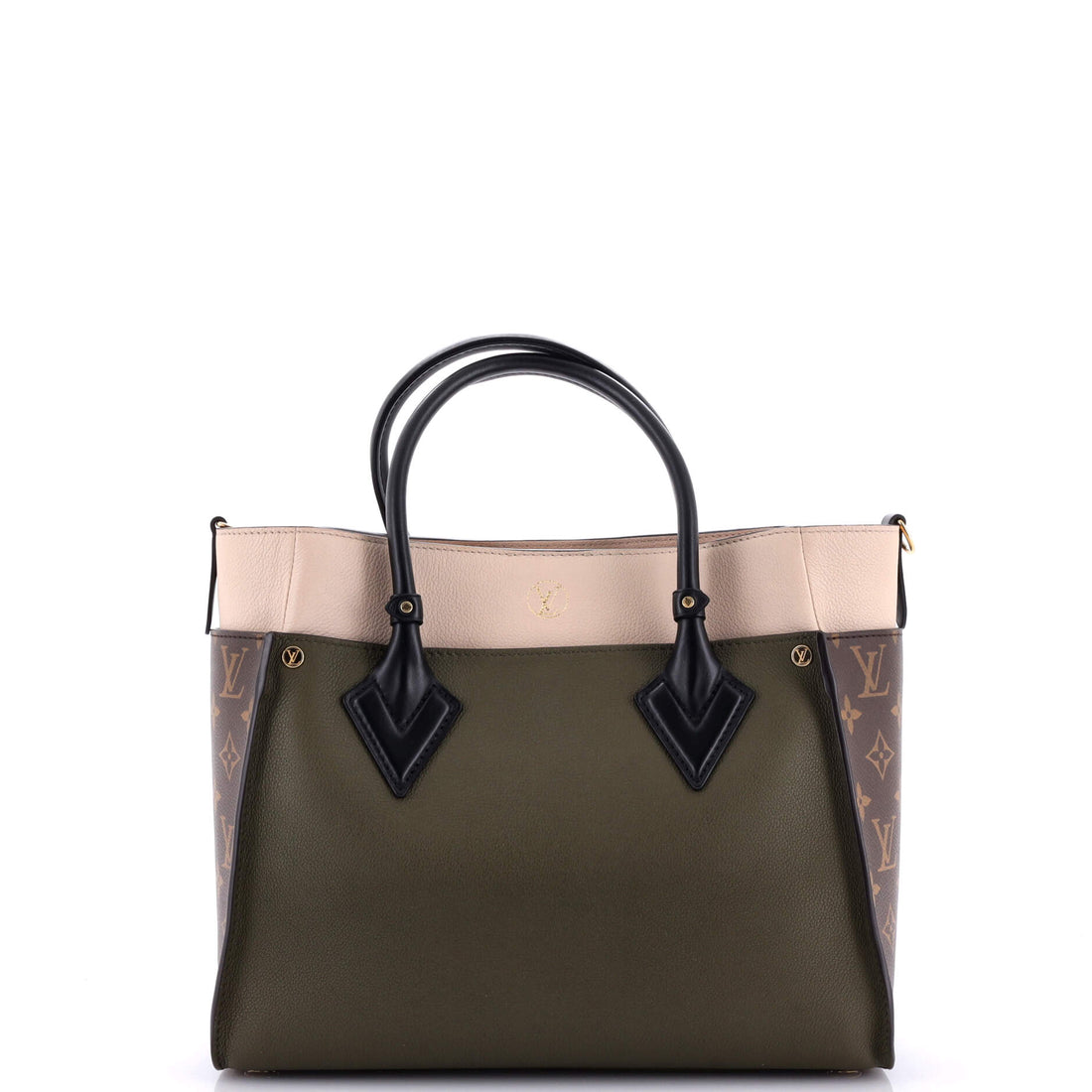 Louis Vuitton On My Side Tote Leather with Monogram Canvas MM