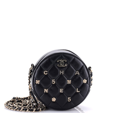 Lucky Charms Round Clutch With Chain Quilted Lambskin Mini