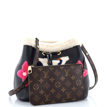 Louis Vuitton NeoNoe Handbag Leather and Monogram Teddy Shearling MM