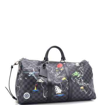 Louis Vuitton Keepall Bandouliere Bag Limited Edition Renaissance Map Damier Graphite 50