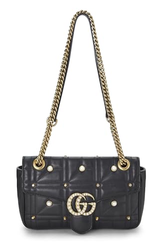 Gucci, Black Leather & Faux Pearl CS Marmont Shoulder Bag Small, Black