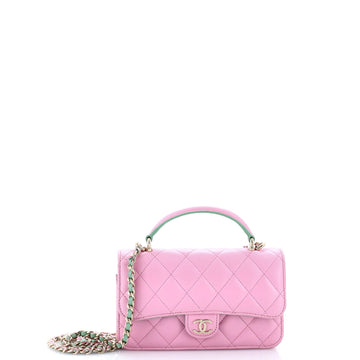 Classic Top Handle Flap Phone Holder with Chain Quilted Lambskin