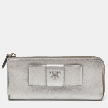 Silver Saffiano Lux Leather Zip Around Wallet