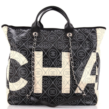 Logo Camellia Shopping Tote Printed Coated Canvas Medium