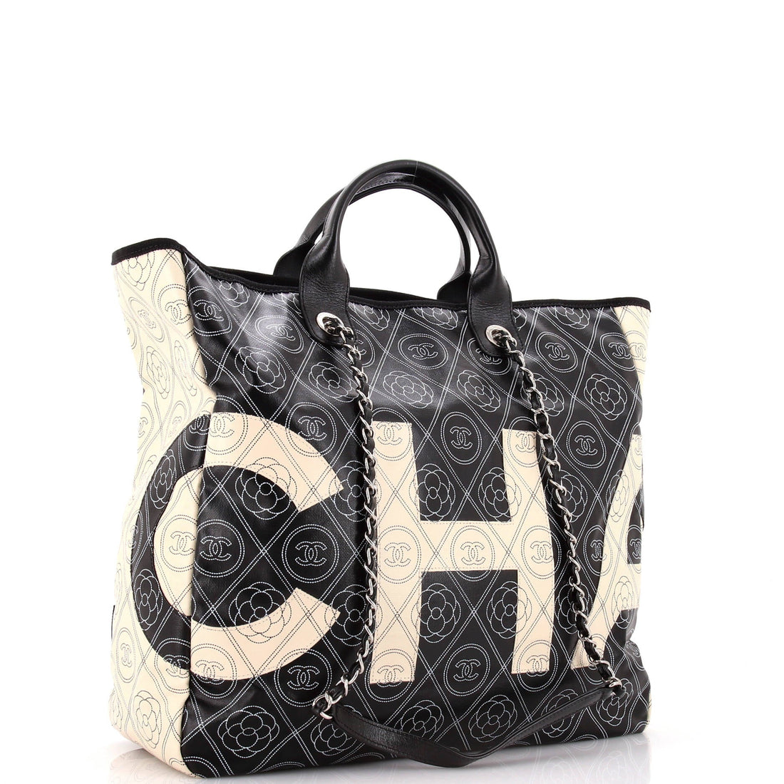 Logo Camellia Shopping Tote Printed Coated Canvas Medium