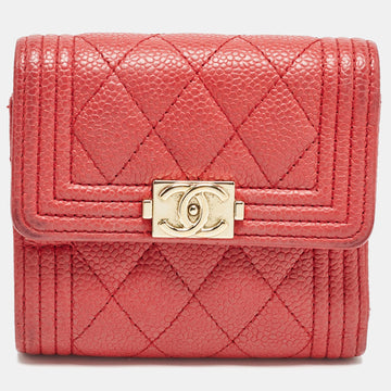 Red Quilted Caviar Leather Boy Compact Wallet
