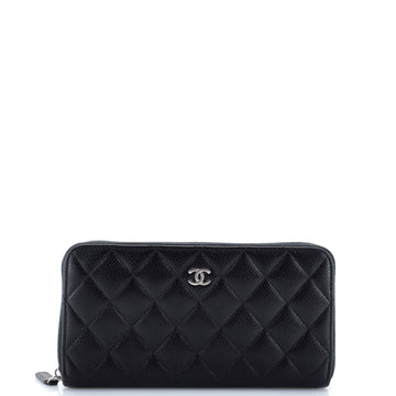 Zip Around Wallet Quilted Caviar Long