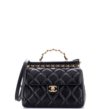 CC Bar Chain Top Handle Convertible Flap Bag Quilted Lambskin Small