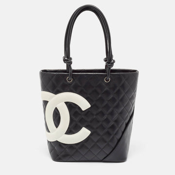 Black/White Quilted Leather Medium Ligne Cambon Bucket Tote