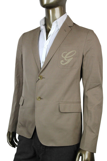 Gucci Men's Embroidered Logo Light Brown Cotton Blazer Jacket