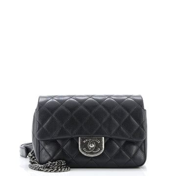 Double Carry Chain Waist Bag Quilted Goatskin Small